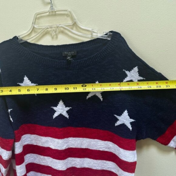 Talbots NEW Stars Stripes Linen Cotton Sweater USA Lightweight Knit Crew Slits M - Picture 14 of 16